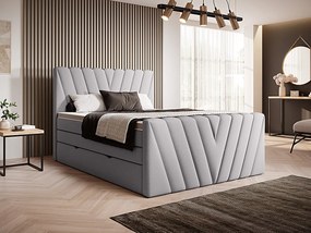 Letto matrimoniale boxspring Dusseldorf - 160 x 200 cm , Tessuto grigio chiaro