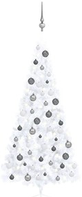 Albero di Natale a Metà Preilluminato con Palline, Albero di Natale a Metà Preilluminato con Palline Bianco 210 cm II