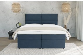 Letto boxspring blu scuro con spazio contenitivo 180x200 cm - Ropez