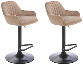 Sgabello da bar in Velluto e Metallo Nero Altezza regolabile Beige - Lotto di 2 - ELEANA