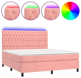 Letto a molle con materasso e led rosa 180x200 cm in velluto