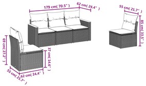 Set Divani da Giardino 5 pz con Cuscini in Polyrattan Nero