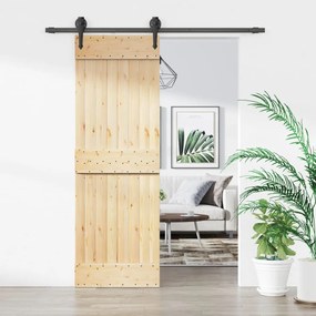 Porta Scorrevole Con Set Hardware 70x210 Cm Legno Massello Pino /