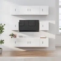 Set Mobili Porta TV 8pz Bianco Lucido in Legno Multistrato 3188672