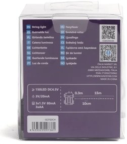 Aigostar - Catena LED esterna 150 LED, 8 funzioni, 3xAA, 15,3m, IP44, multicolor