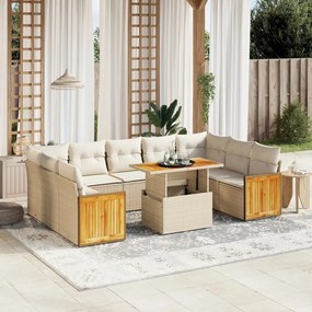 Set divano da giardino 10 pz con cuscini beige in polyrattan