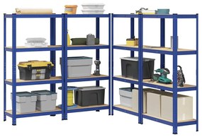 Mensole Portaoggetti 4 Strati 4pz Blu Acciaio Legno Multistrato /
