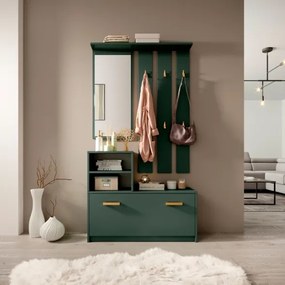 Mobile Da Ingresso  Con Scarpiera Appendiabiti E Specchio Lind Verde