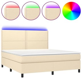 Letto a molle con materasso e led crema 160x200 cm in tessuto