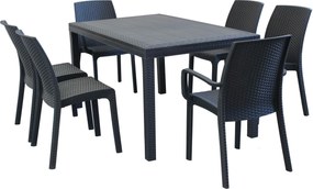 CALIGOLA - set tavolo in resina effetto rattan cm 150 x 90 x 74 h con 4 sedie e 2 poltrone Alma