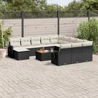 Set Divani da Giardino 13pz con Cuscini Nero in Polyrattan 3257197