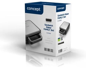 Concept SV3080 - Macchina per i panini FAMILY 3in1 1200W/230V nero/acciaio inossidabile