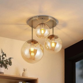 Plafoniera soffitto Teeja Lindby, dimmerabile, Crema / Ambra, Soggiorno / Sala da pranzo, Vetro, Moderno, Plafoniera