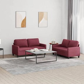 Set Di Divani 2 Pz Con Cuscini Rosso Vino İn Tessuto /