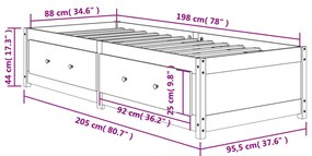 Dormeuse Marrone Cera 90x200 cm in Legno Massello di Pino