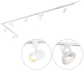 Sistema di illuminazione a binario monofase con 6 faretti orientabili bianchi - Magnax Jeana