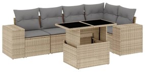 Set divano da giardino 6 pz con cuscini beige in polyrattan