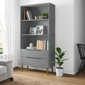 Libreria Molde Grigia 85x35x170,5 Cm İn Legno Massello Di Pino /