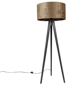 Lampada da terra treppiede nero con paralume marrone 50 cm - Tripod Classic
