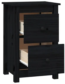 Comodino nera 40x35x61,5 cm in legno massello di pino