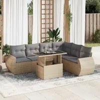 Set Divani da Giardino 7 pz con Cuscini Beige in Polyrattan 3326650