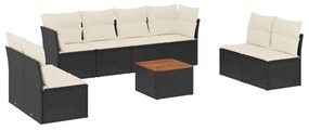 Set divani da giardino 9 pz con cuscini nero in polyrattan