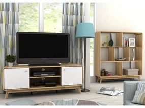 Tavolo TV in rovere decorato in bianco e naturale 140x53 cm Caitlin - Støraa