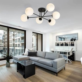 Lampadario Roma 6 Nero con sfere Bianche Satinate E14 da soffitto