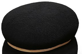 Pouf BOSTON ovale in tessuto effetto lana nero e anello in legno