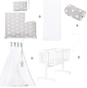 Culla bianca su ruote con baldacchino 40x90 cm Little stars - Roba