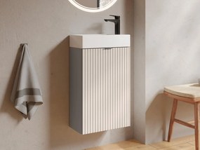 Mobile lavamani rigato con porta reversibile beige - H60 x L40 x P22 - VAHIRA