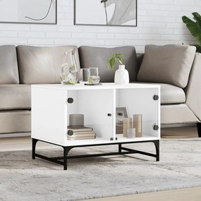 Tavolino Da Salotto Con Ante İn Vetro Bianco 68,5x50x50 Cm /