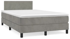 Letto a molle materasso e led grigio chiaro 120x190 cm velluto