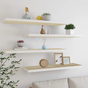 Scaffali A Parete 4 Pz Rovere E Bianco 90x23,5x3,8 Cm İn Mdf /