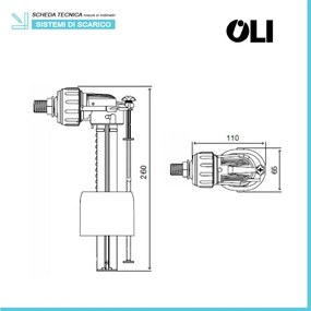 Batteria scarico wc completa Oli Deluxe per cassetta alta con tasto bianco