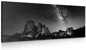 Stampa su tela – Cielo stellato sopra le rocce in bianco e nero