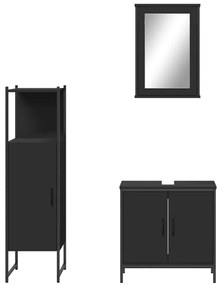 Set mobili da bagno 3 pz nero in legno multistrato