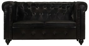 Divano chesterfield a 2 posti nero in vera pelle