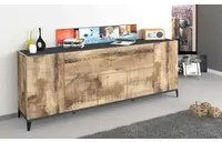 Credenza moderna a 6 ante, Made in Italy, Madia da cucina rialzata, Buffet di design da soggiorno, Cm 200x40h82, Ardesia e Acero