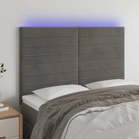 Testiera A Led Grigio Scuro 144x5x118/128cm İn Velluto /