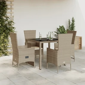 Set da pranzo da giardino 5 pz con cuscini beige in polyrattan