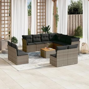 Set divani da giardino 12 pz con cuscini grigio in polyrattan