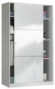 Armadio scorrevole 120x50x200h bianco lucido - 2 ante e 5 ripiani interni
