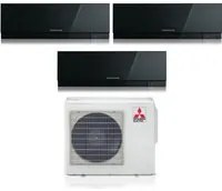 Climatizzatore Condizionatore Mitsubishi Electric Trial Split Inverter serie KIRIGAMINE ZEN BLACK MSZ-EF 12+12+18 con MXZ-3F68VF R-32 Wi-Fi Integrato Colore Nero 12000+12000+18000