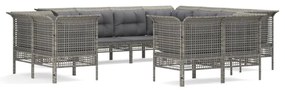 Set divani da giardino 11 pz con cuscini in polyrattan grigio