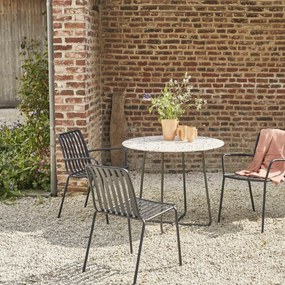 Tikamoon - Tavolo da giardino rotondo in battuto di terrazzo premium e metallo Elio brown da 90 cm