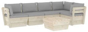 Set Divani da Giardino su Pallet 6 pz con Cuscini Legno Abete