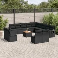 Set Divani da Giardino 14pz con Cuscini in Polyrattan Nero 3224816