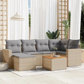 Set divano da giardino 7 pz con cuscini beige misto polyrattan