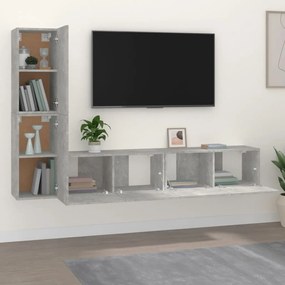 Set di mobili porta tv 4 pz grigio cemento in legno multistrato